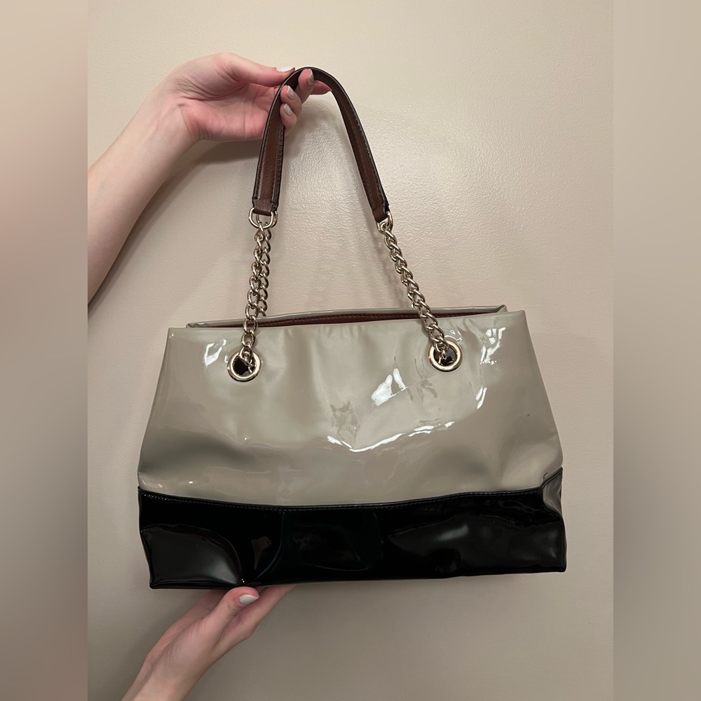 Tan and black patent leather Kate Spade shoulder bag!